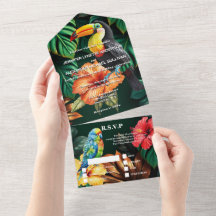 Casamento de aves do paraíso em folha de monstera