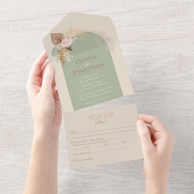 Casamento de Beige Mint Rustic Boho Clássico Moder (Tearaway)