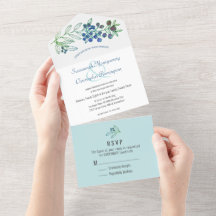 Casamento de Berry Leaf, fronteira azul, minimalis