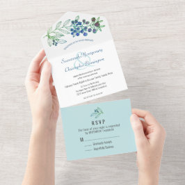 Casamento de Berry Leaf, fronteira azul, minimalis