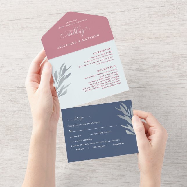 Casamento de Berry Moderno e Azul com RSVP Perfura (Aba destacável)
