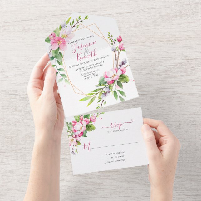 Casamento de Blossomas de Maçã Rosa e Branca (Aba destacável)