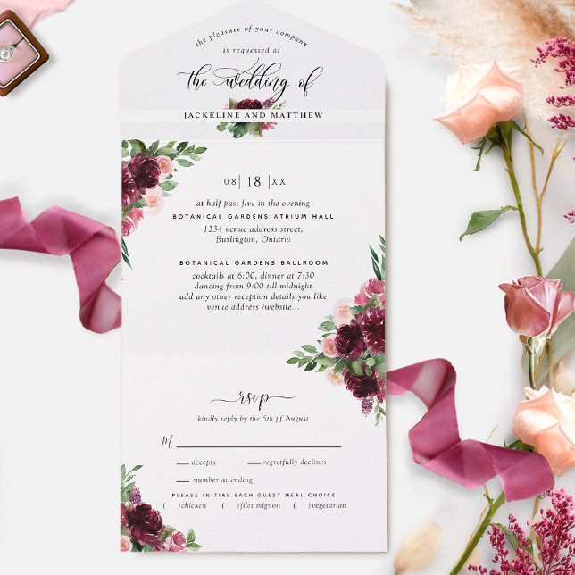 Casamento de Blush Burgundy Elegante com RSVP Perf (Criador carregado)