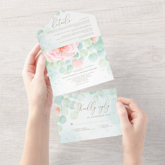 Casamento de Blush Peony Greenery Eucalyptus Water (Aba destacável)