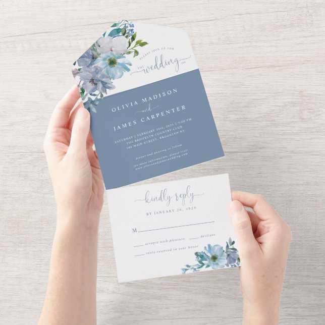 Casamento de Boho com Cor de Água Floral Azul Eleg (Aba destacável)