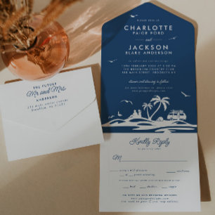 Casamento de Boho RSVP de praia tropical marinho a