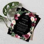 Casamento de Borboleta Rosa e Borgonha 7 - Preto<br><div class="desc">** SATIN PAPER É PAPEL FINO. ATUALIZE O PAPEL PARA OBTER UM PAPEL MAIS ESPESADO. TEM UMA OPÇÃO PARA ENVELOPES. *** Economize dinheiro em convites com este convite menor que tem uma opção para envelopes. Prepare seus convidados para seu maravilhoso casamento com seu Casamento Pink & Burgundy Floral 7 -...</div>