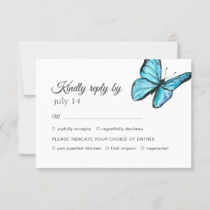 Casamento de borboletas de aquarela azul RSVP