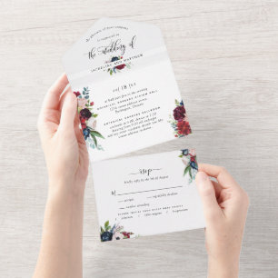 Casamento de Borgonha e Azul com RSVP Perfurado