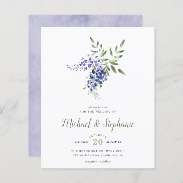 Casamento de Buquê de Wisteria de Aquarela Orçamen (Frente/Verso)