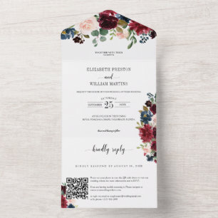 Casamento de Burgundy Floral Greenery com Código Q
