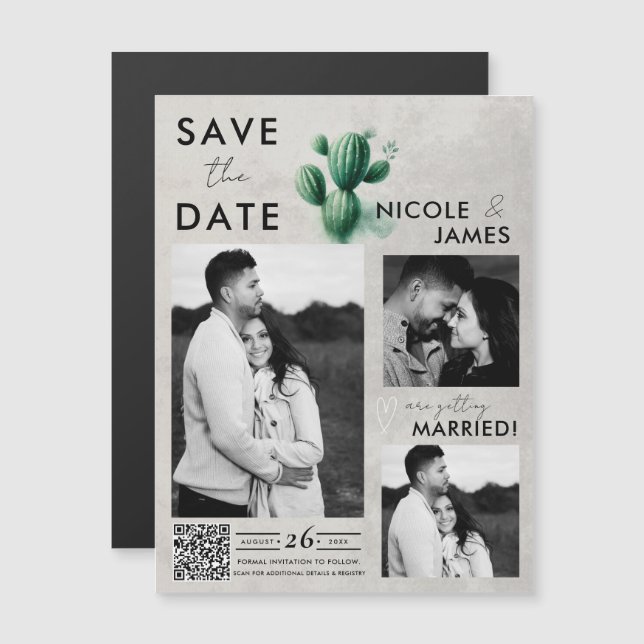 Casamento de Cactus Verde em Aquarela Salvar a Dat (Frente/Verso)