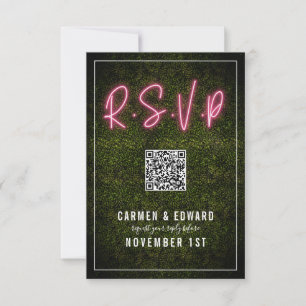 Casamento de Caixa de Madeira com QR RSVP Neon