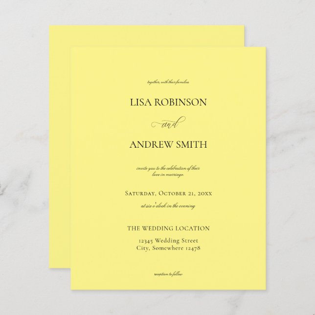 Casamento de Caligrafia Amarela de Orçamento (Frente/Verso)