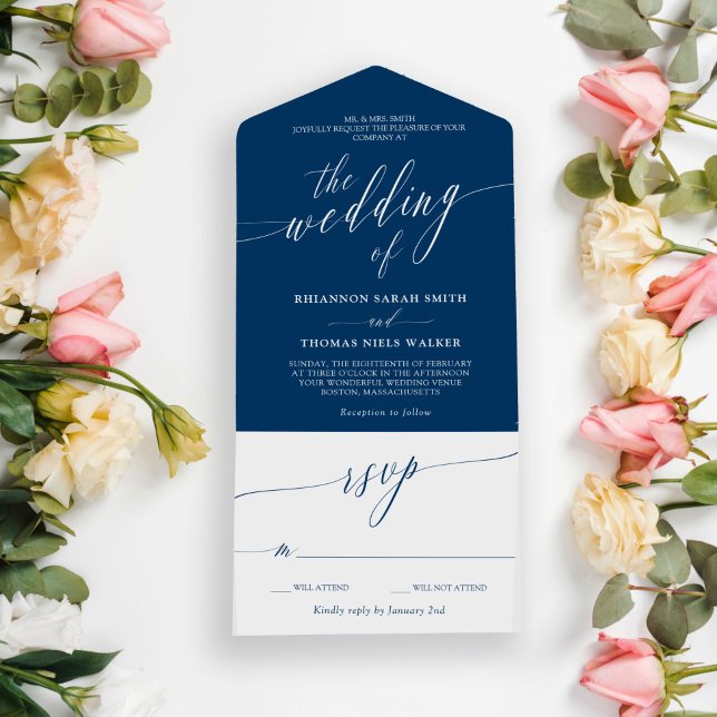Casamento de Caligrafia Azul Branco Delicado (Criador carregado)