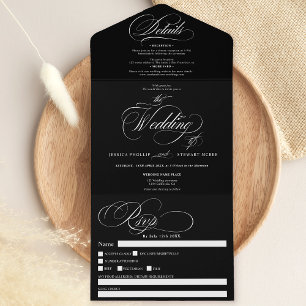 Casamento de caligrafia branco-preto-elegante