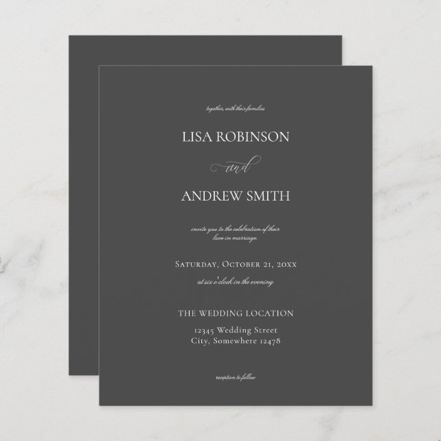 Casamento de Caligrafia Cinza Escura de Orçamento (Frente/Verso)