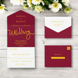 Casamento De Caligrafia Dourada E Chic Burgundy