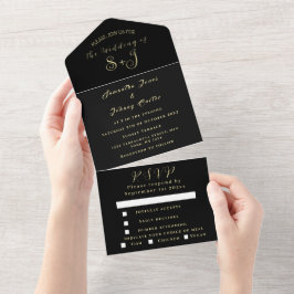 Casamento de Caligrafia Dourada Simples e Preta
