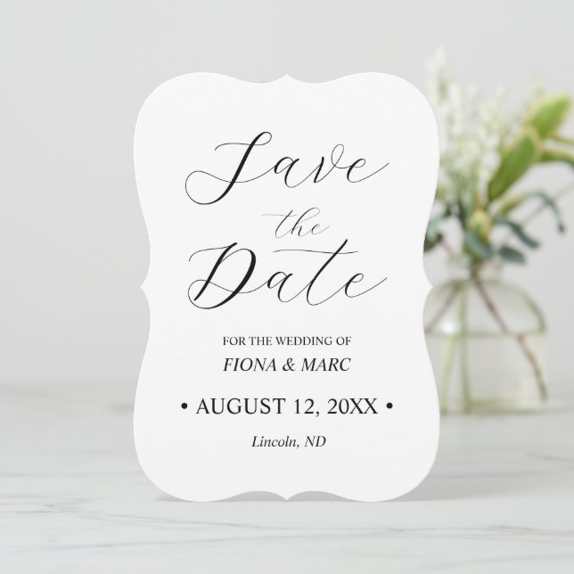 Casamento de caligrafia elegante guardar cartão de (Em pé/Frente)