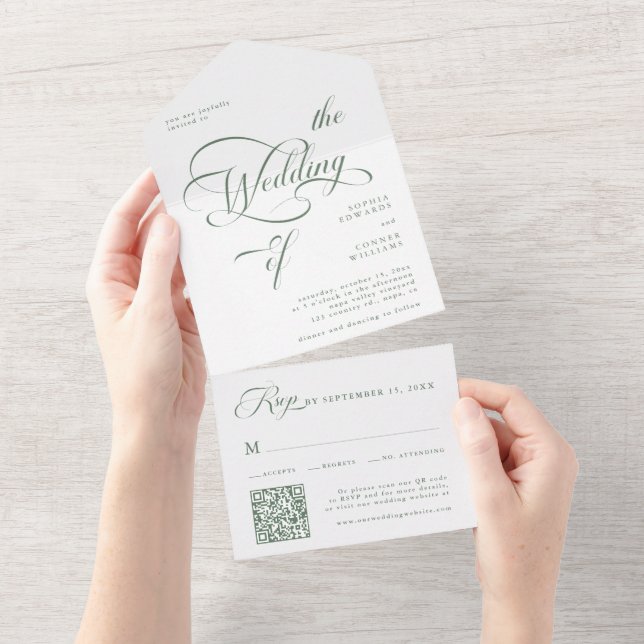 Casamento de Caligrafia Elegante Verde Sage (Aba destacável)
