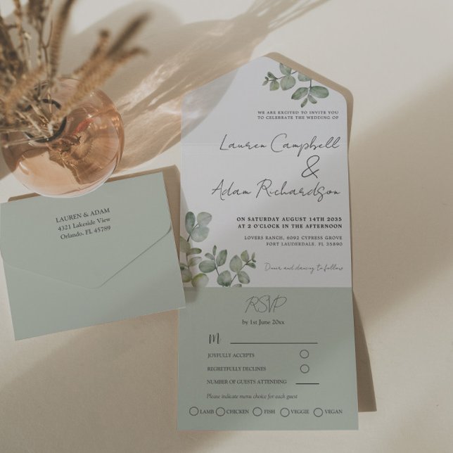 Casamento de Caligrafia Eucalyptus Verde Simple Sa (Criador carregado)