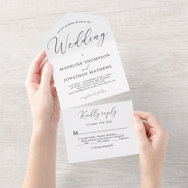 Casamento de Caligrafia Mínima Preta Delicada (Aba destacável)