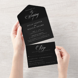 Casamento de Caligrafia Preta Marfim Clássico 