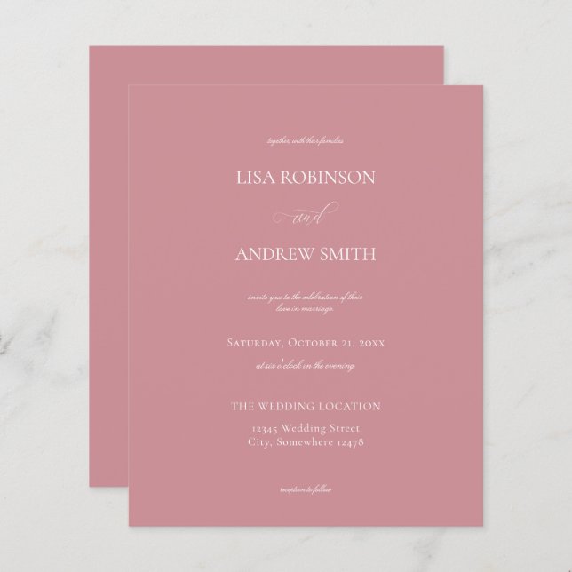 Casamento de Caligrafia Rosa-Rosa do-Orçamento (Frente/Verso)