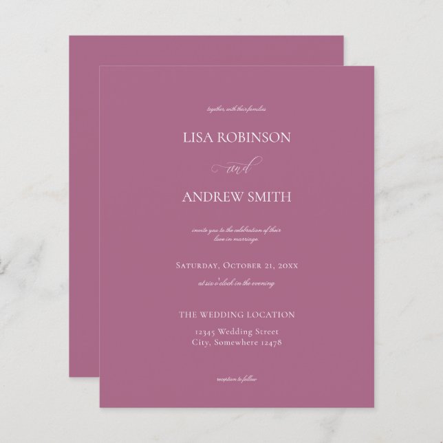 Casamento de Caligrafia Roxo da Orquestra Orçament (Frente/Verso)