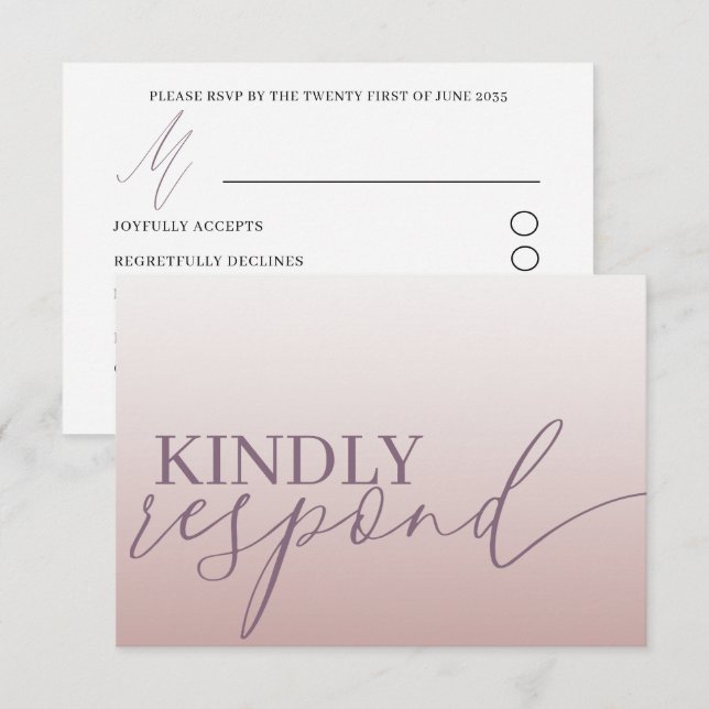 Casamento de Caligrafia RSVP em Dourado Rosa Moder (Frente/Verso)