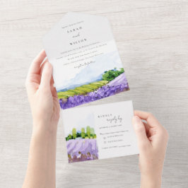 Casamento de Campos de Lavanda de Aquarelas Rustic