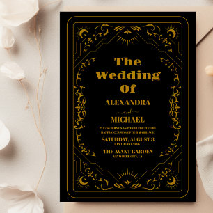 Casamento de Cartão Tarot Gótico Dourado Elegante