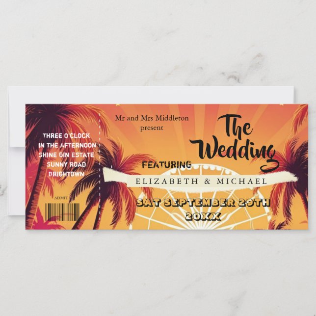 Casamento de Casamento de Palm de Bilhete de Festi (Frente)