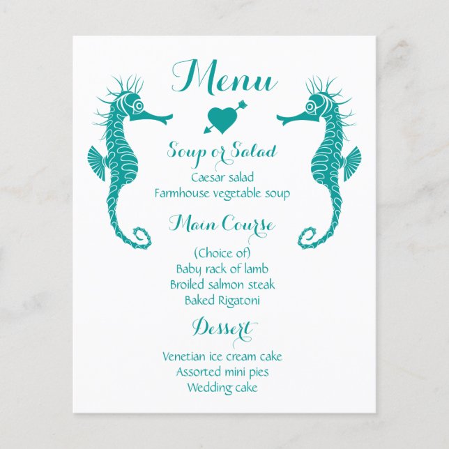 Casamento de Cavalo de Sea Teal Menu - Náutica de  (Frente)