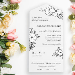 Casamento de Charcarvão e Flores Brancas Desenhada