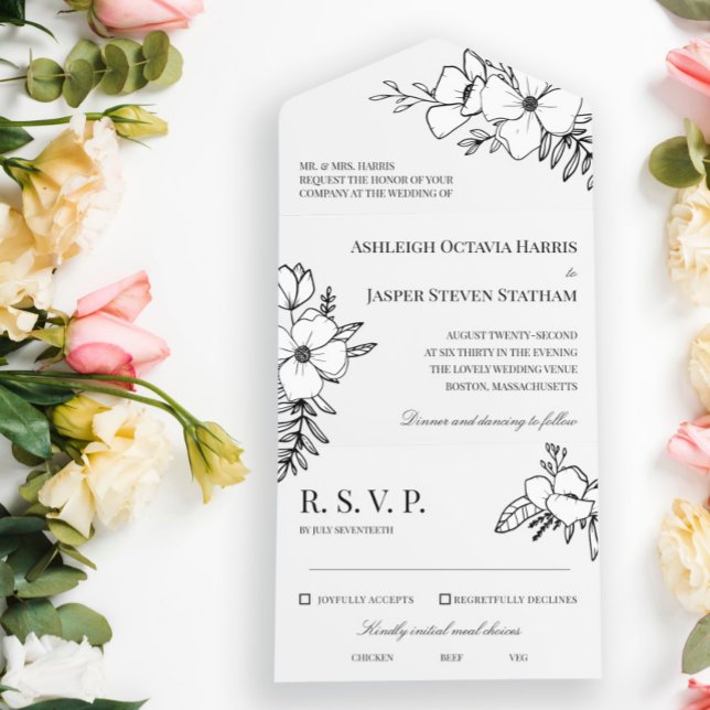 Casamento de Charcarvão e Flores Brancas Desenhada (Criador carregado)