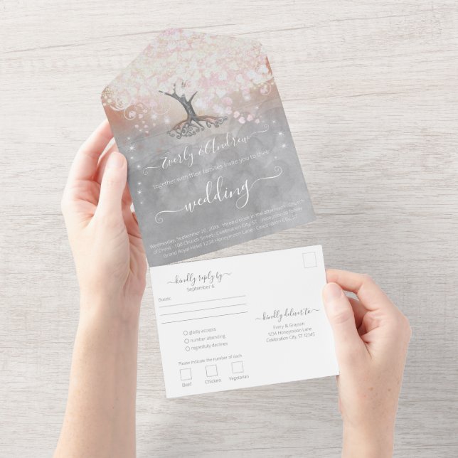 Casamento de Cinza e coral cor-de-rosa-claro (Aba destacável)