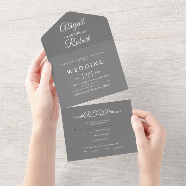 Casamento de cinzas de tipografia branca moderna (Aba destacável)