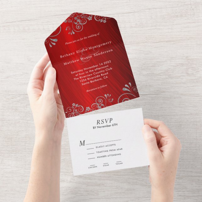 Casamento de Cinzas Vermelhas Elegante Ruby (Aba destacável)