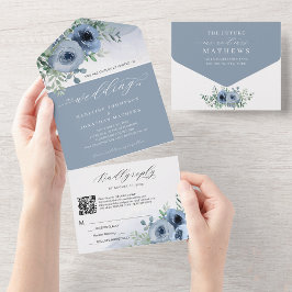 Casamento de Código QR Azul com Dureza Floral Azul