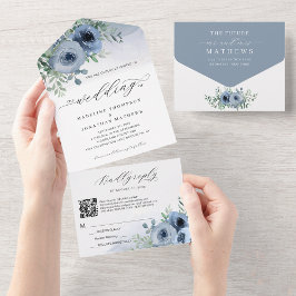 Casamento de Código QR Azul com Dureza Floral Azul
