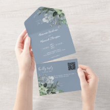 Casamento de Código QR Azul Dusty Botânico