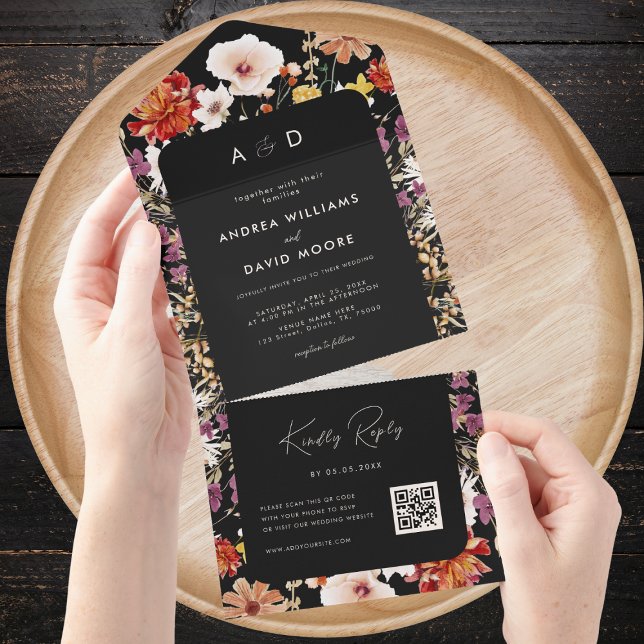 Casamento de Código QR Botânico de Flores Selvagen (Criador carregado)