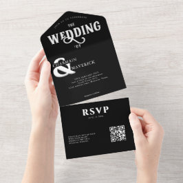 Casamento de Código QR Branco e Preto Elegante Mod