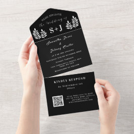 Casamento de Código QR Branco preto simples monogr