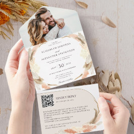 Casamento de código QR com foto de boho de grama P