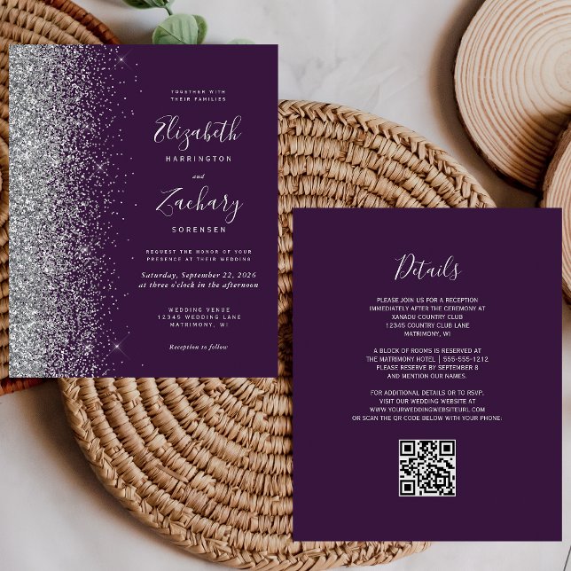 Casamento de Código QR com Glitter de Prata Roxo d (Criador carregado)