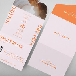 Casamento de Código QR da Tipografia Rosa e Laranj