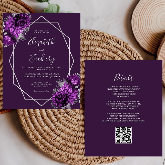 Casamento de Código QR de ameixa Floral Roxo do Or (Criador carregado)
